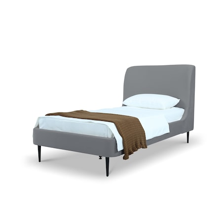 Manhattan Comfort Mid-Century Modern Bedframe with Headboard for Bedroom Use S-BD003-TW-GY